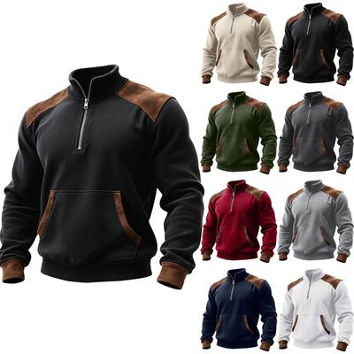 Men's Colorblock Half Zip Stand Collar Sweatshirt Men's Sports Large Size Casual Stand Collar Sweatshirt