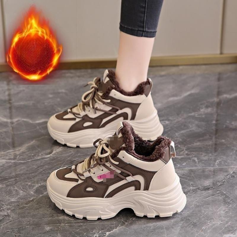 Fleece Cotton Shoes, Women's Shoes, Anti-slip Snow Boots, Height-increasing Sports Dad Shoes