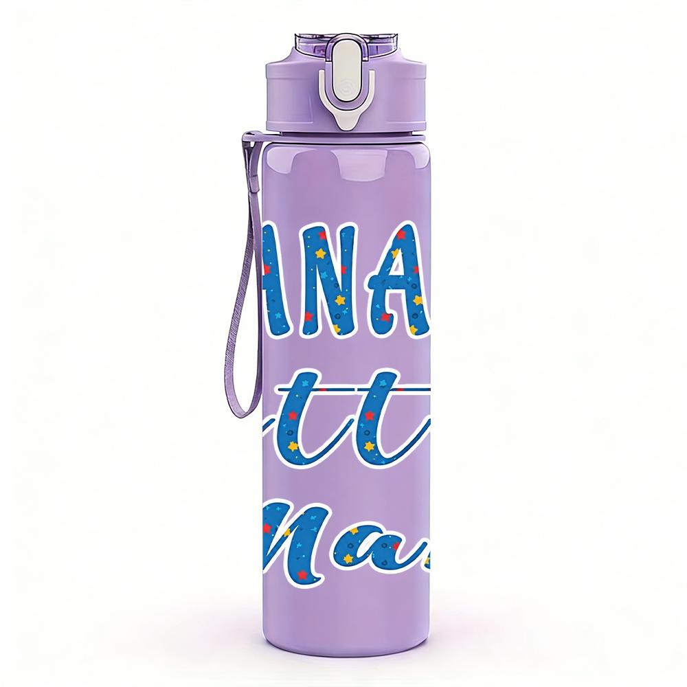 1PC Nana's Little Man Script Text 750ml Color Plastic Water Bottle Leakproof Flip Straw Lid For Sports Office Home Use