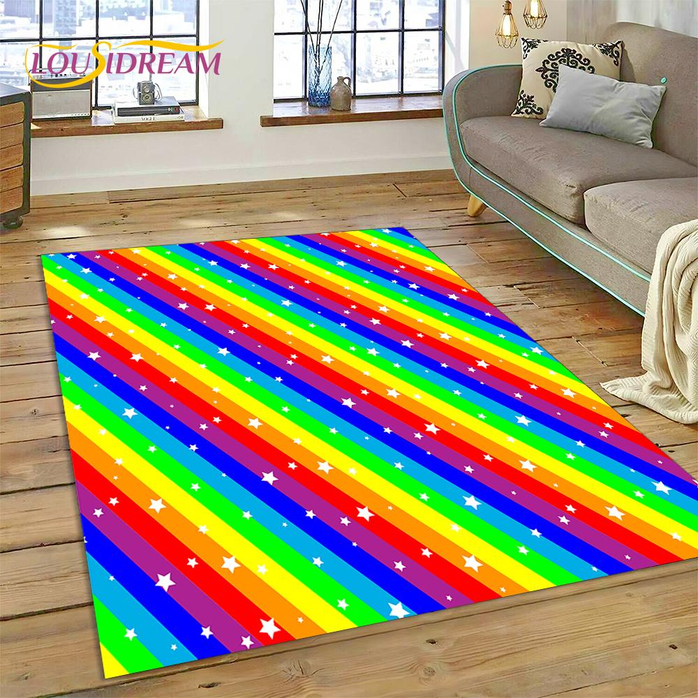 Rainbow 3D Colour Illusion Cartoon Rug Carpet for Living Room Bedroom Home Decor,Floor Mat Non-slip Decoration for Sofa Doormat