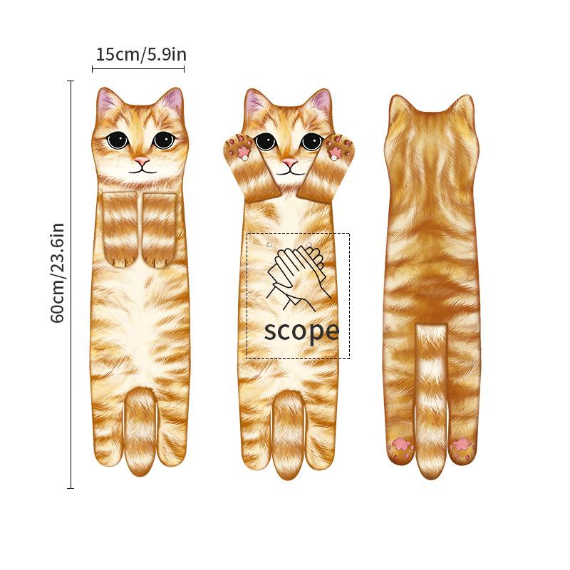 Printed Cat Hand Towel, Ultra-fine Fiber Cartoon Animal Absorbent Handkerchief, Double-layer Hanging Kitchen Cloth