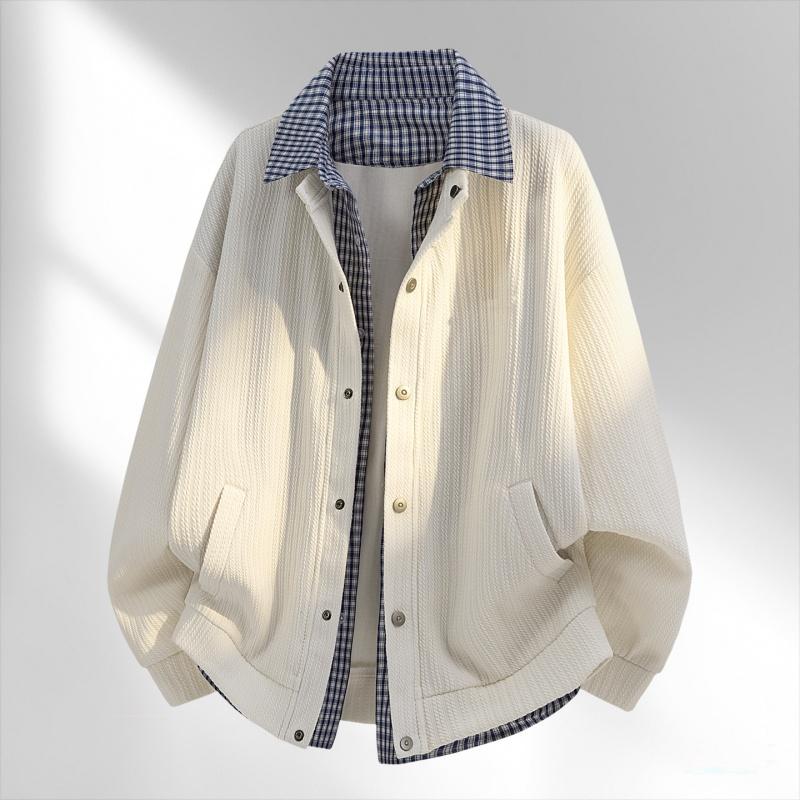 Jacket Men's American Checkered Shirt Collar Jacket Men's Baseball Jacket Windproof and Waterproof Pilot Jacket Men