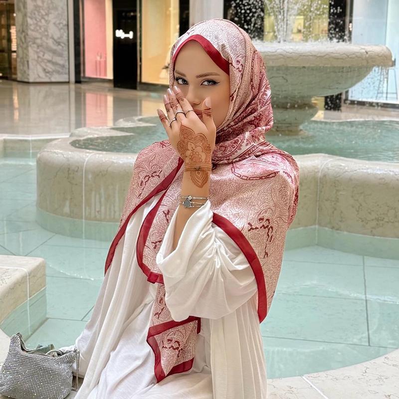 Oversized Silk Shawl For Women Luxury Paisley Print Sun Protection Wrap Summer Beach Cover Up Muslim Hijab Scarf Fashion Bandana
