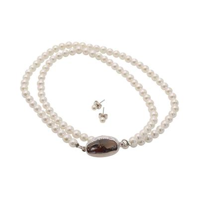 Sakuya Baby Pearl Shell Pearl Necklace and Earring Set with Jewelry Box, 4mm X 42cm, White, Art-Set-442Whitep