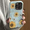 Sunflower Bee Illustration Pattern Phone Case for Iphone 17 Air 16 16e 15plus 14 13 12 11 Pro Max Simple Wrinkled Texture Cover