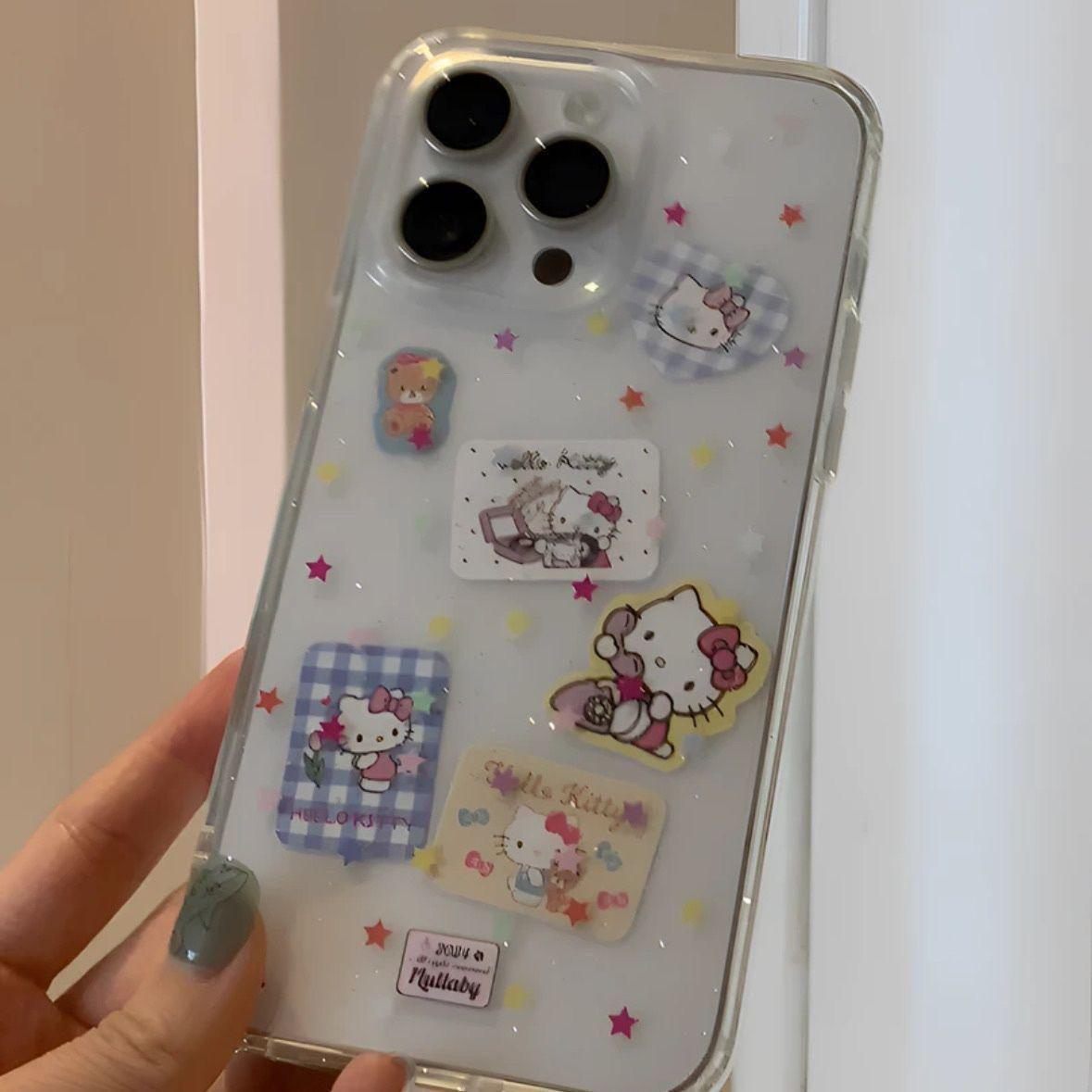 

Hello Kitty Glitter Star Transparent Phone Case for Apple Models (iPhone 16/15/14/12/11/8/7 Plus/XS/XR/Pro Max) - Soft and Stylish iPhone 15 Pro
