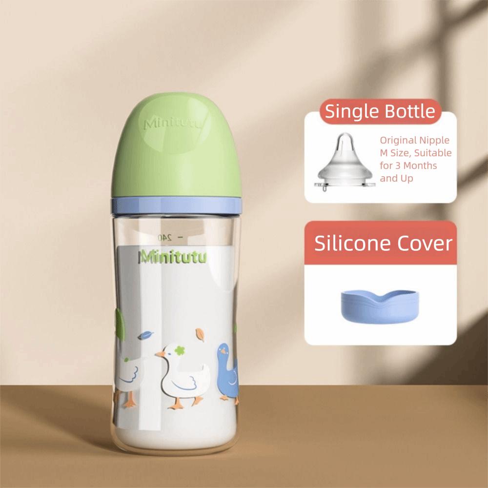 Wide Mouth Newborn Glass Bottle Rabbit Pattern Baby Milk Bottle Transparent