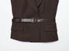 European & American Women's Early Autumn Fashion: Casual Belted Vest & High Waist Straight-Leg Pants Set