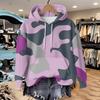 Womens Relaxed Fit Hooded Long Sleeve Sweatshirt With 3D Floral Plaid Print Breathable Comfort Casual Top