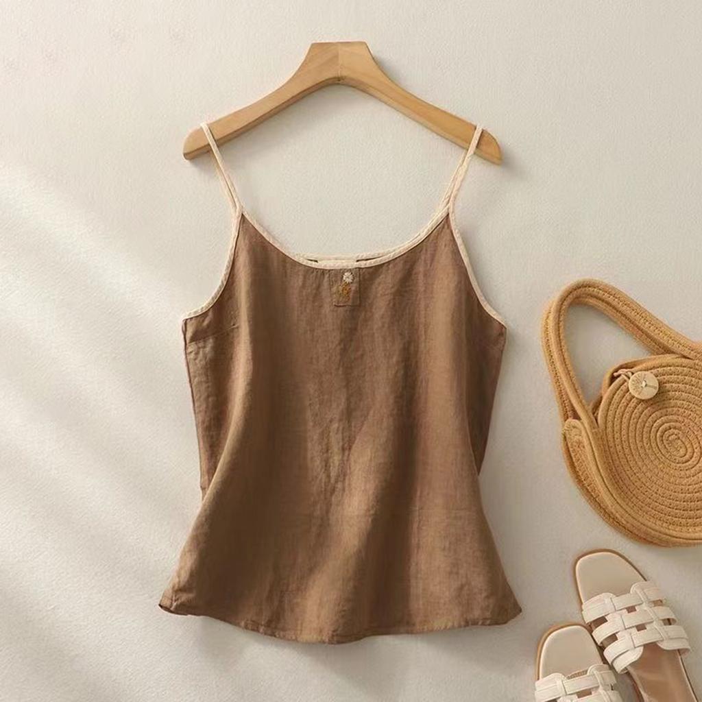 Women's Fashionable Loose Casual Summer Cotton Linen Camisole T-shirt