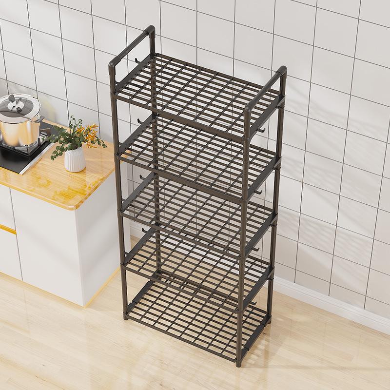 Multi-layer Kitchen & Bathroom Floor Storage Rack: Punch-free, Microwave Oven Compatible Shelves.