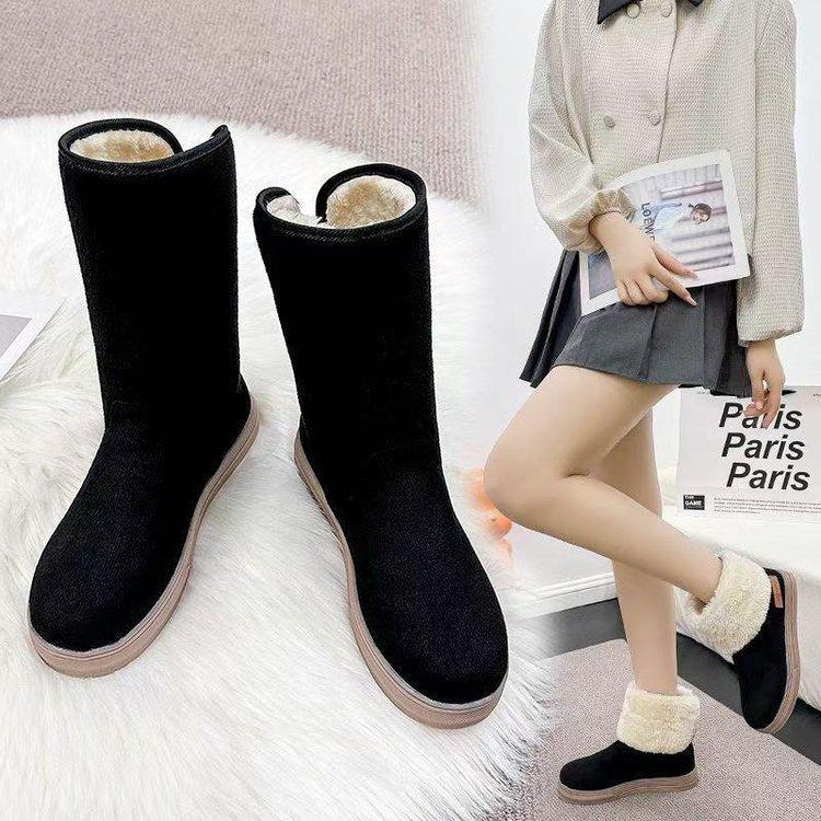Snow boots new winter thickened fleece warm Oxford bottom flat-bottomed student cotton shoes fleece medium boots