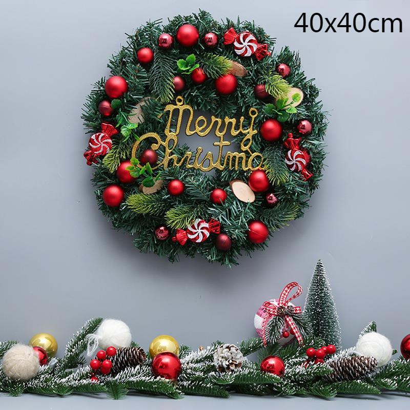 Christmas Theme Plastic Colorful Ball Rattan Wreath Front Door Ornament Christmas Xmas Scene Layout Decoration Wreath Home Decor