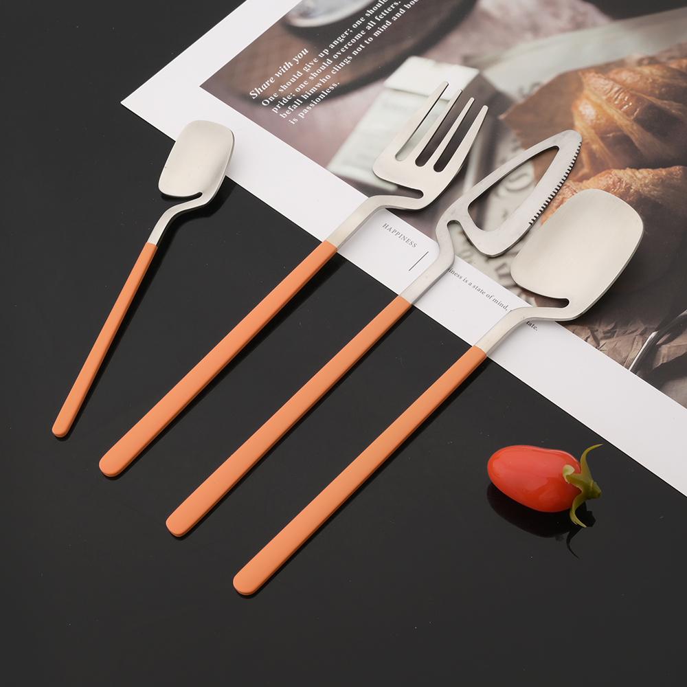 4Pcs Blue Silver Stainless Steel Cutlery Set Kitchen Silverware Dinnerware Knife Fork Spoon Flatware Set Brushed Stain Tableware Utensils