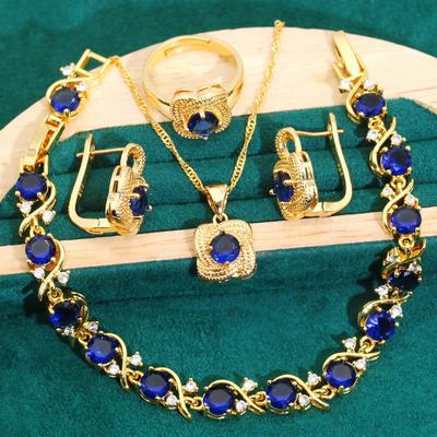 Klassisches Europa und die Vereinigten Staaten Heißes AAA Zirkon Armband Halskette Ohrringe Offener Ring Damen Schmuckset