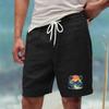 Men’s Casual Loose Fit Drawstring Waist Shorts with Hawaiian Beach Print Relaxed Linen Blend Summer Athletic Pants