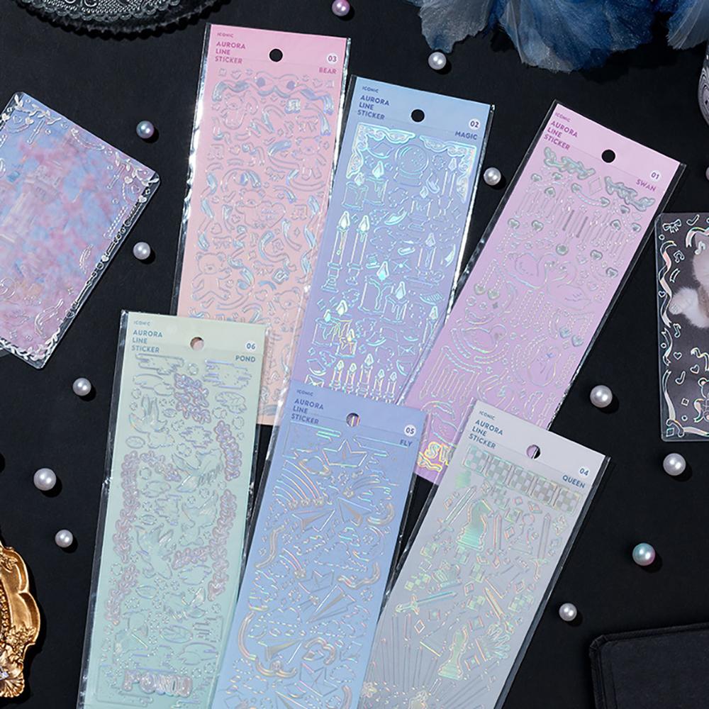 Aurora Line Laser Stickers DIY Photo Decoration Base Collage Materials Handbooks Stationery, Star Small Card Decoration