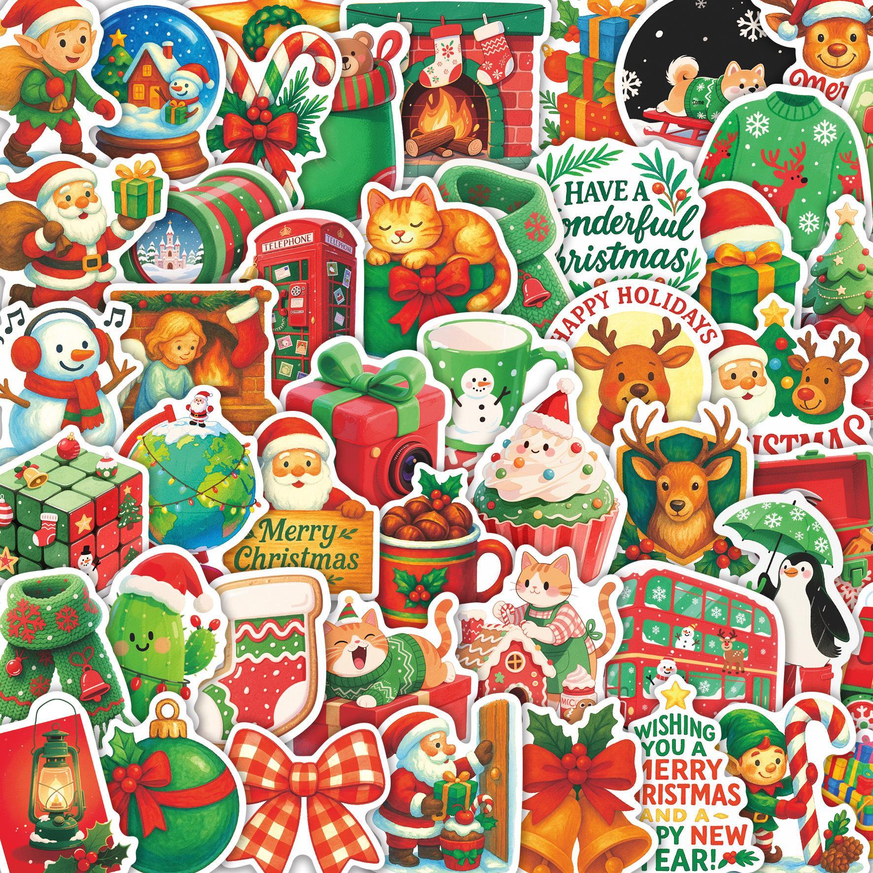 

50 Happy Christmas Cartoon Waterproof Stickers for Phone Cases, Water Cups, Desktops, and Journals