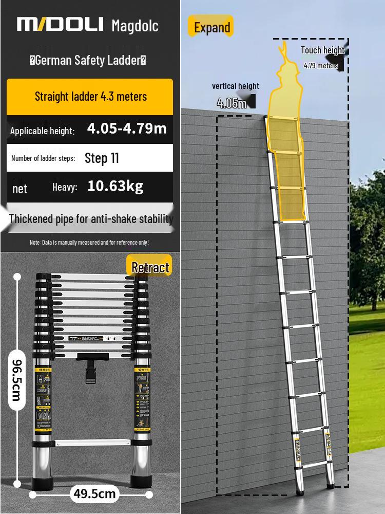 Magdolli Stainless Steel Telescopic A-frame Ladder, Multifunctional Foldable Indoor Aluminum Alloy Stair Ladder