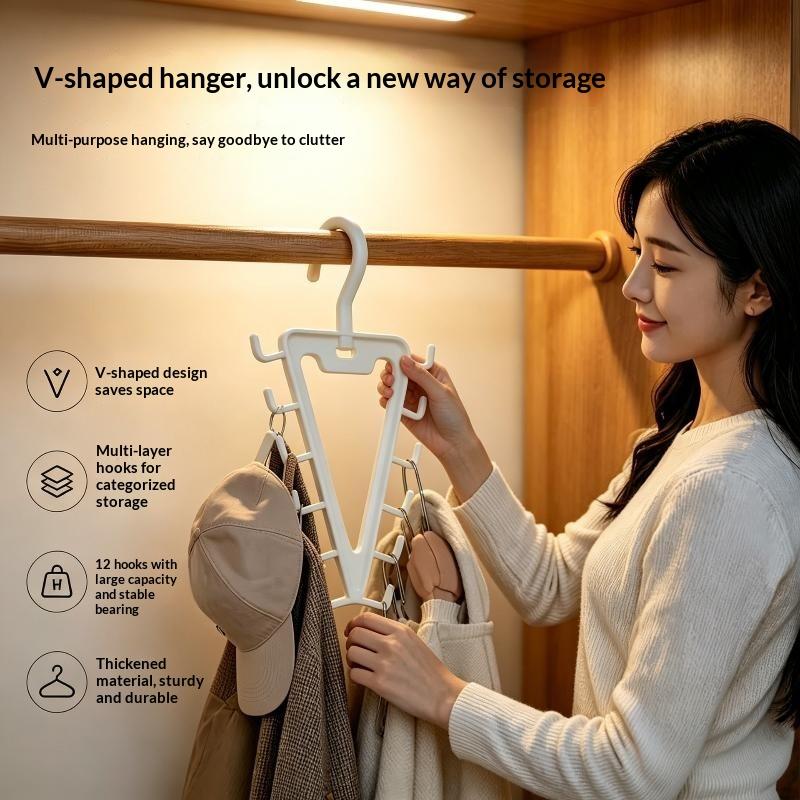 Over Door Hanger Organizer 1/2 Pack White V-Shaped 12 Hooks 360° Rotation for Small Space Clothes Storage