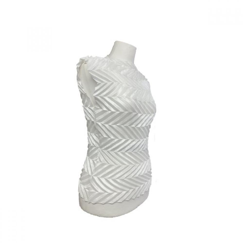 Specchio Boat Neck Sleeveless Tee Zigzag Pleated 441 158