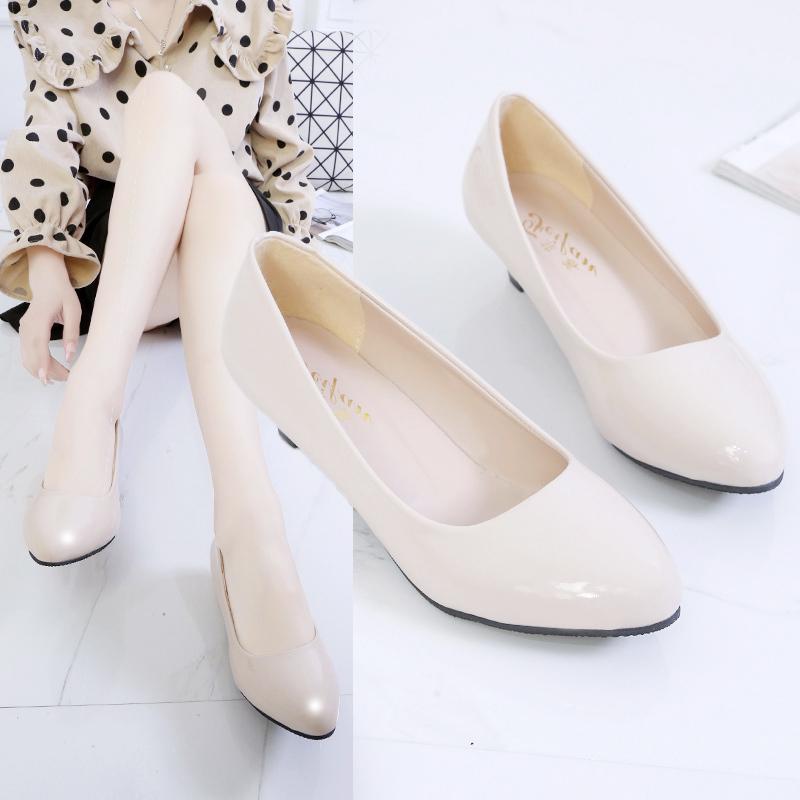 Fashion Round Toe High Heels Bright Plus Size Shallow Mouth Student 2025 New Spring and Autumn Professional Single Shoes