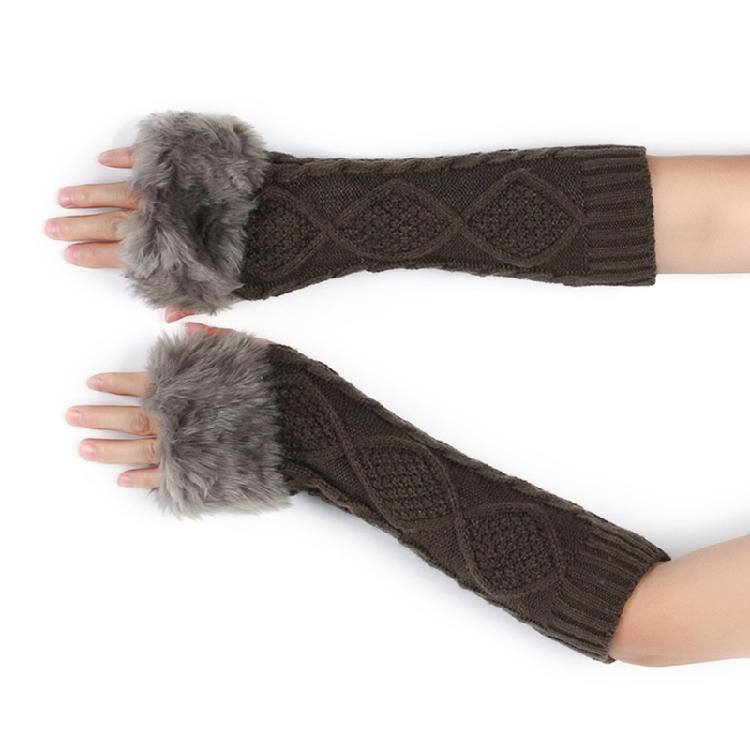 Teenagers Winter Half Finger Mitten Plush Cuffs Keep Warm Lengthen Wrist Gloves
