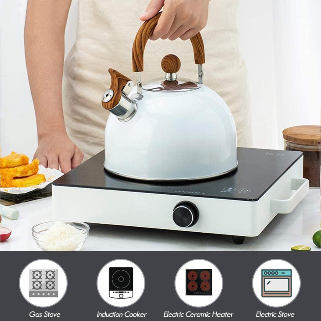 Stainless Steel Teapot 2.5L Whistle Teapot Water Bottle With Wooden Heat Resistant Graphic Handle