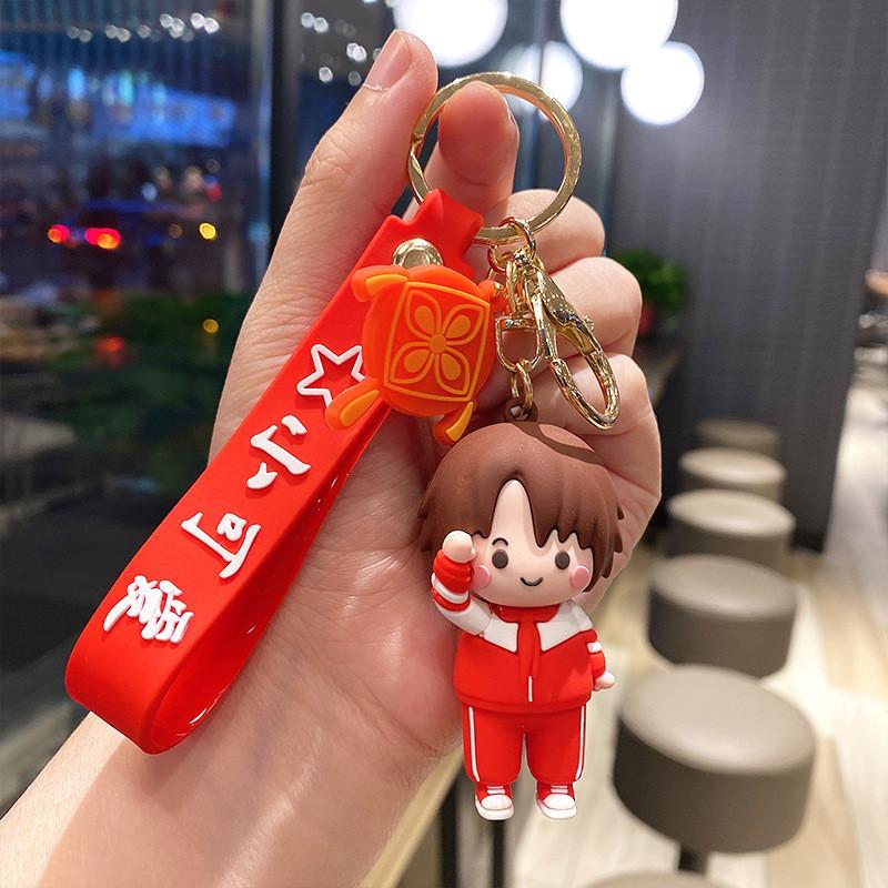 

Cute Red Necktie Salute Silicone Keychain Cartoon Style For Ages All Red Scarf