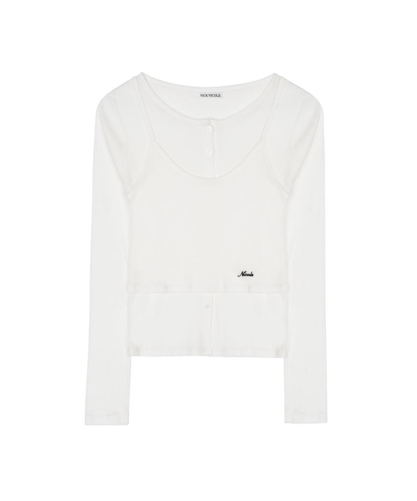 Nigaennikol Henley Neck Layered Sleeve Top_Ivory