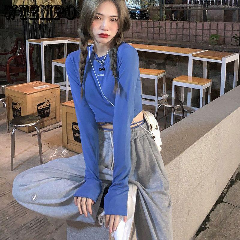 Langarm T-Shirts Frauen Cropped Ins Prevalent Bandage Tops Harajuku Ulzzang Street Spring Girl Causal Slim Shirts