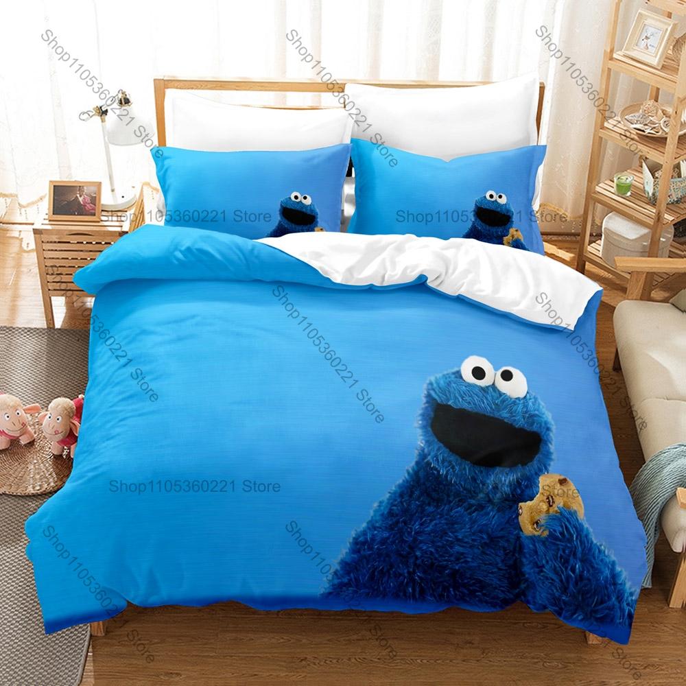 Cool Lovely Cartoon Monster Cookie Pattern Bedding Set 1 Duvet Cover + 2 Pillowcases HD Digital Print Bed Linen