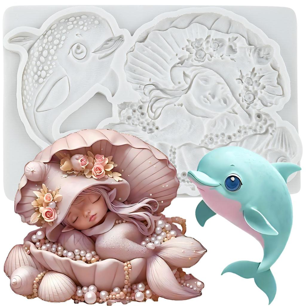 Mermaid Silicone Mold Dolphin Fondant Molds Cake Decorating Tools Cupcake Topper Candy Resin Clay Chocolate Gumpaste Mold