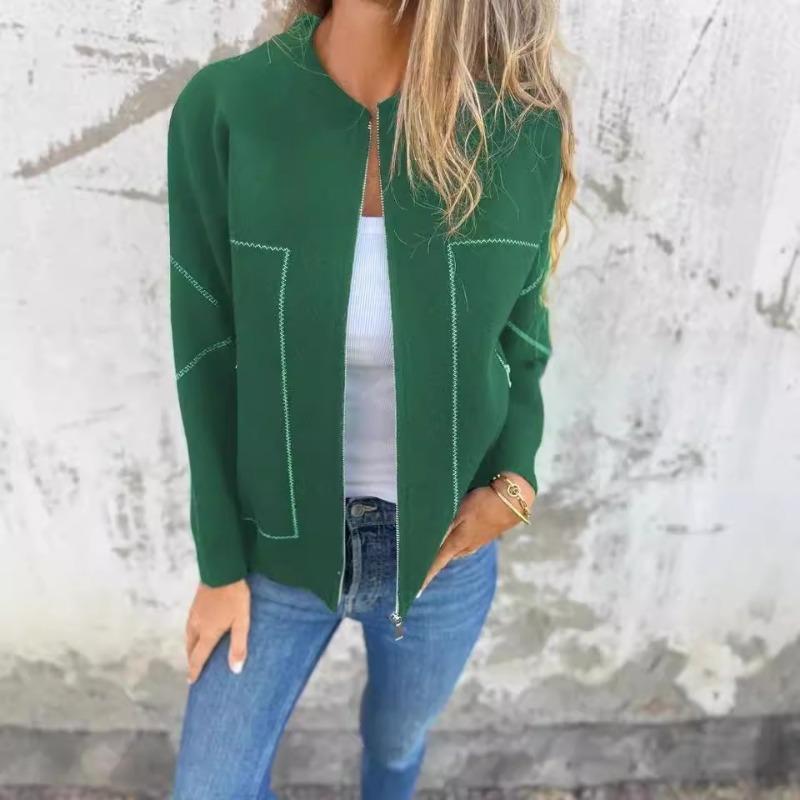 Autumn and Winter Women's Casual Zip Solid Colour Jacket Casual Fashion Solid Color Pocket Cardigan Jacket Women's
