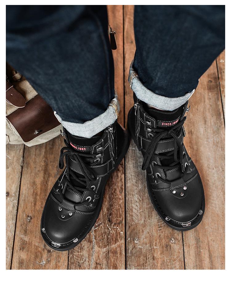 Męskie Wysokie Buty Motocyklowe Sznurowane, Gruba Podeszwa, Codzienne Buty Robocze Jesień/Zima