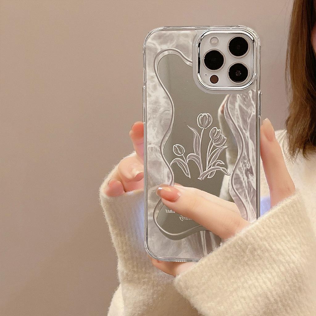 Minimalist floral mirror case for iPhone 16 Pro Max, iPhone 17, iPhone 15, iPhone 11, iPhone 8 Plus, and iPhone X