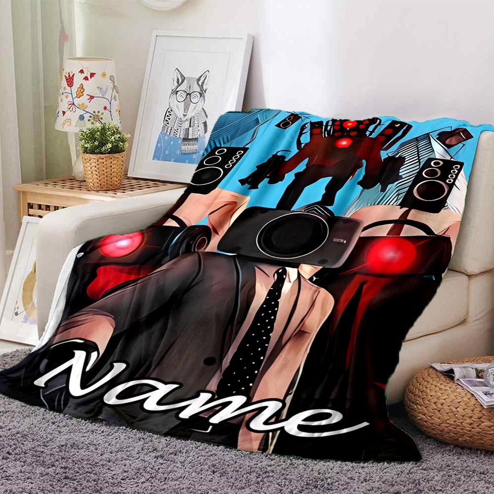 Customiz Name Personality Skibidi Toilet Blanket Soft &Warm Sofa Office Bed Travel Lunch Break Blanket, Gift Suitable All Seasons