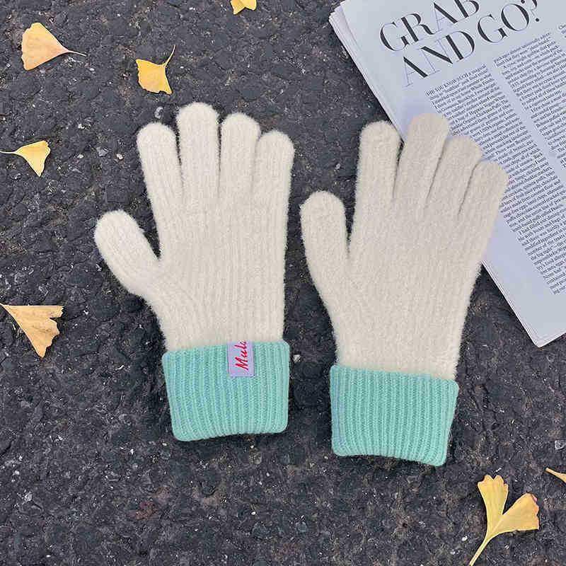 Damen Winter Verdickt Winddicht Warmhalten Fingerspitzen Touchscreen Strickhandschuhe Farbige Strickwaren Weiche Accessoires