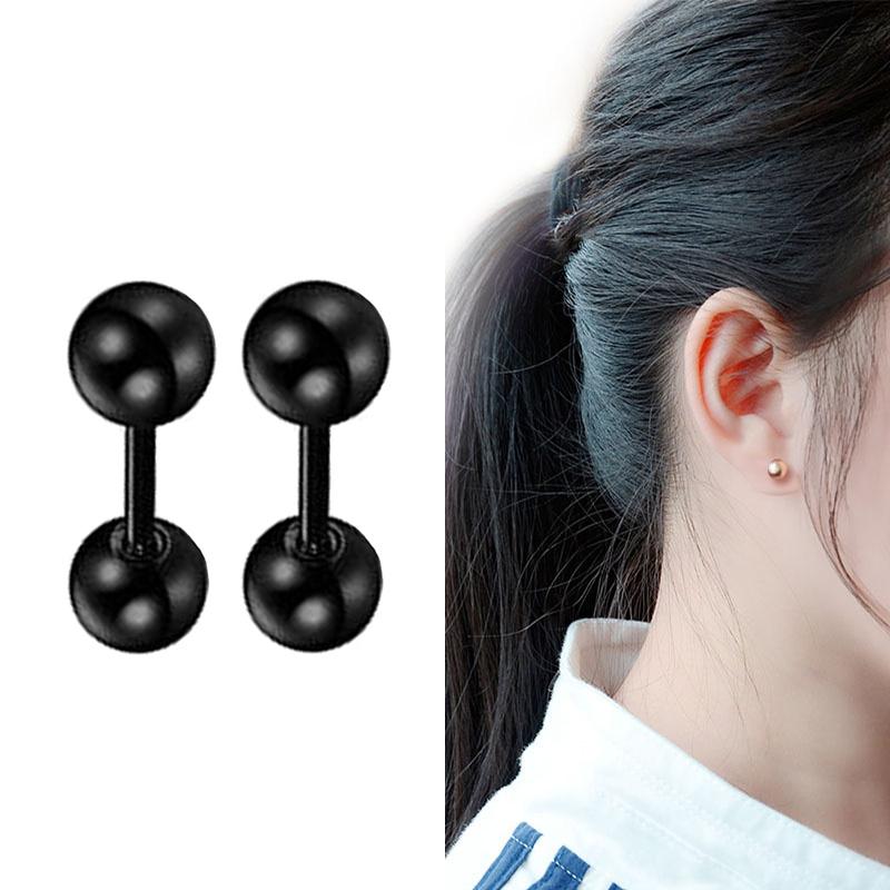 1 Pair Gothic Black Steel-Color Funny Screw Back Stud Earrings For Men/Women Round Ball Spike Cone Tip Stainless Steel Jewelry