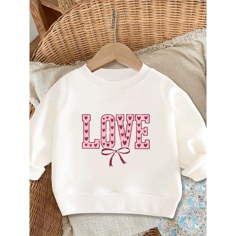 European Sizes Cute Print Pattern 0-3 Years Old Kid Comfortable Spring Thin Round Neck Sweatshirt Heart-Shaped LOVE Design