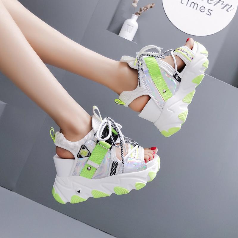 Fashion Maogu Mixed Color Shoes Sports Beach Wedge White Chunky Sandals Women High Heel Casual Shoe Leisure Lady Platform Sandals