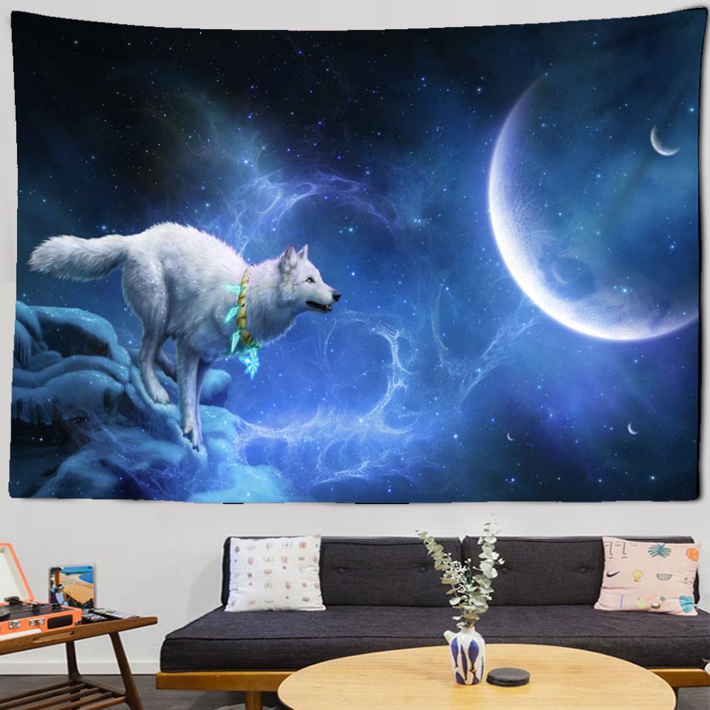 Fantasy Wolf Tapestry Wall Hanging Animal Aesthetic Room Decoration Bohemian Psychedelic Mandala Home Dormitory Wall Decoration