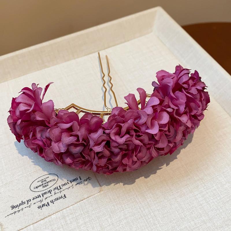 Pastoral Purple Yellow Flower Hair Pins Women Girls Sweet Fabric Floral Blossom Hair Stick Hair Accessory Travel Photo Props