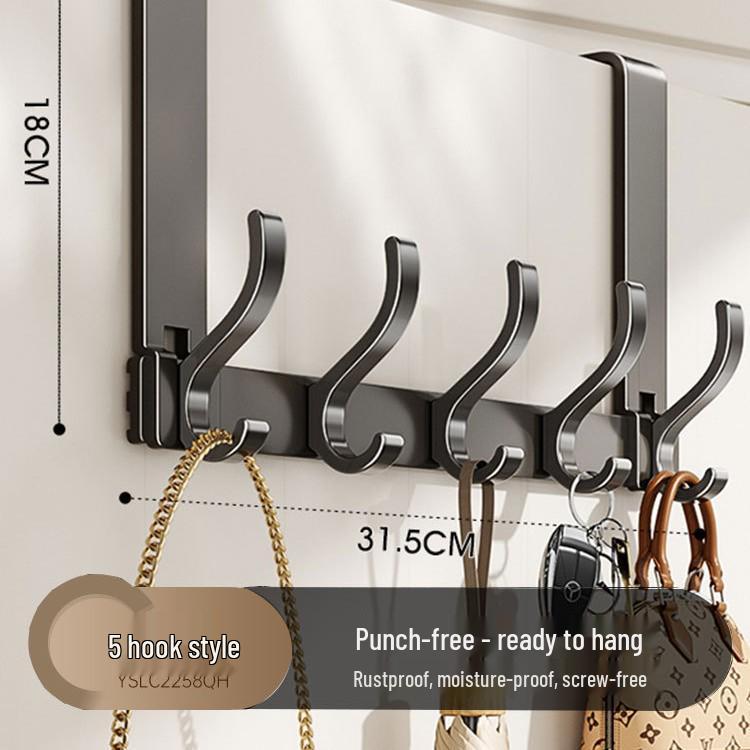 Wall-Mounted No-Punch Door Hook Rack: Bedroom & Bathroom Clothes Hanger and Storage Shelf