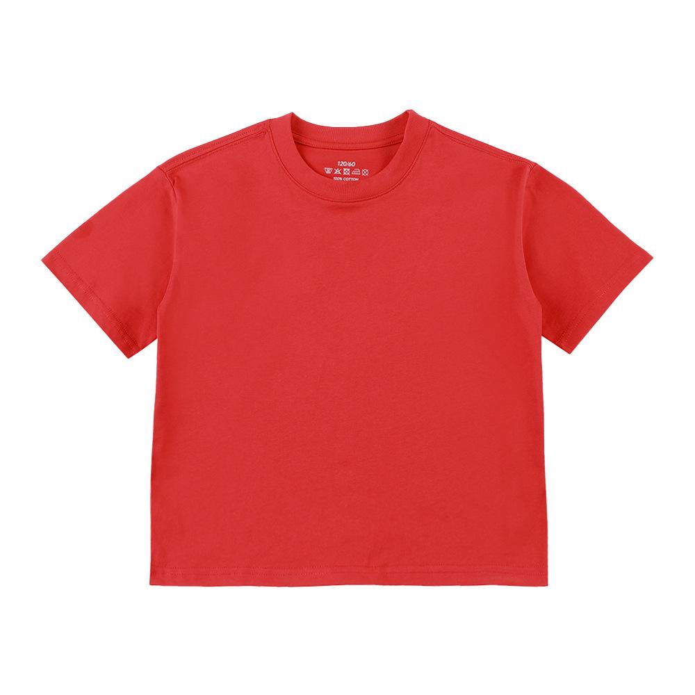 Children's Pure Cotton Round Neck T-shirt - Solid Color, Loose Drop Shoulder, Short Sleeve - Spring/Summer for Boys & Girls