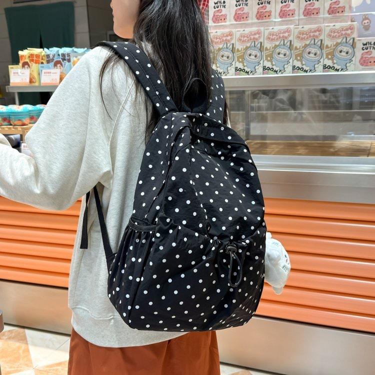 Schoolbag Korean version ins cute polka dot backpack women's large capacity college style student schoolbag fashionable versatile casual backpack