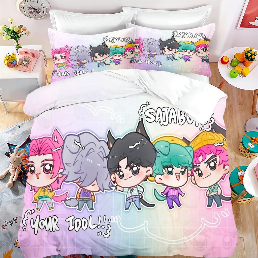 KPop Demon Hunters Anime 100% Polyester Bedding Set Duvet Cover Set Printed Cartoon Home Decor