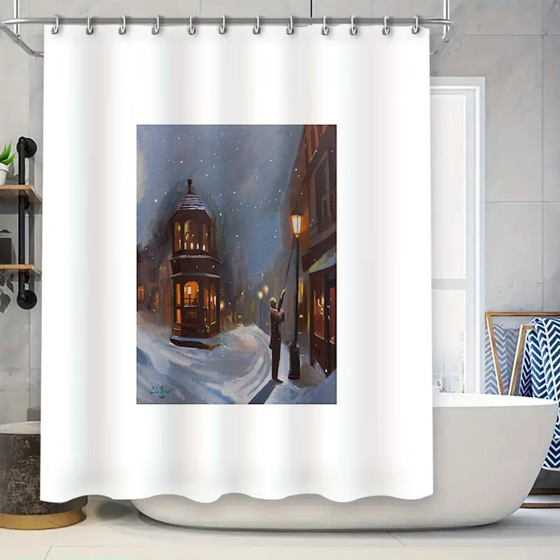 

Vintage Winter Cityscape Shower Curtain Snowy Street Scene Victorian Era Wall Art Bathroom Decor Elegant Gothic Dark Academia W60H190(CM)-1 Pcs