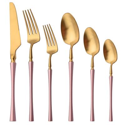 Rosa Guld Matt Bestick Set Middagskniv Gaffel Sked Tesked Bestick Högkvalitativt rostfritt stål Silverset