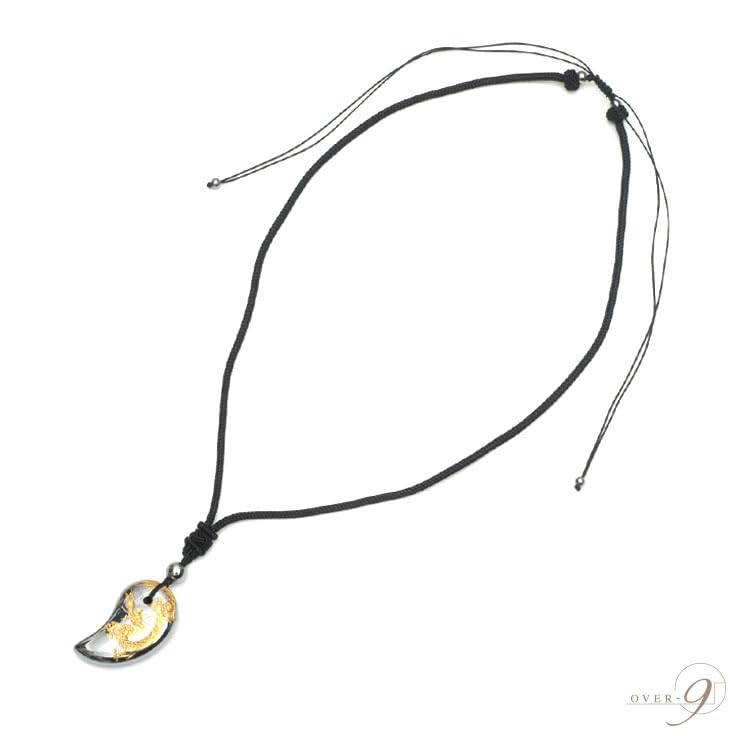 Terahertz Crystal Necklace with Dragon God Magatama, Gold Engraved, Power Stone, Amulet, 33mm